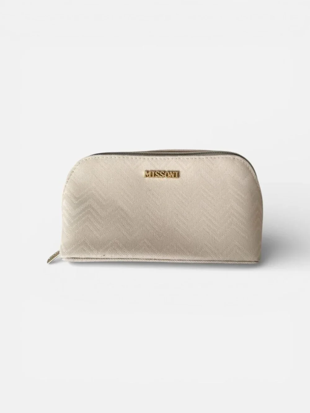 MISSONI Beige Chevron Makeup Toiletry Zip Bag